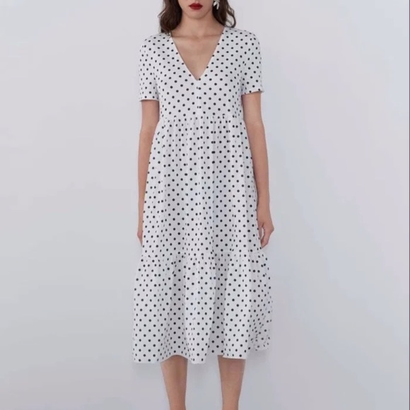 Zara Dresses & Skirts - Zara Black & White Tiered Polka Dot Midi Dress